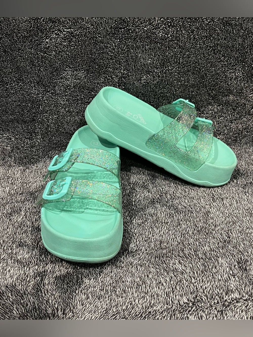 Art Class Kid's Eloise Platform Jelly Slides in a teal green size 13